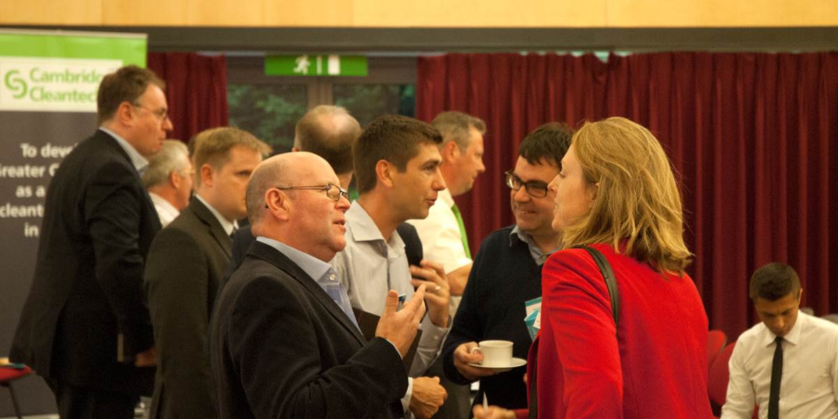 Group of people in discussions at a Cambridge Retrofit event