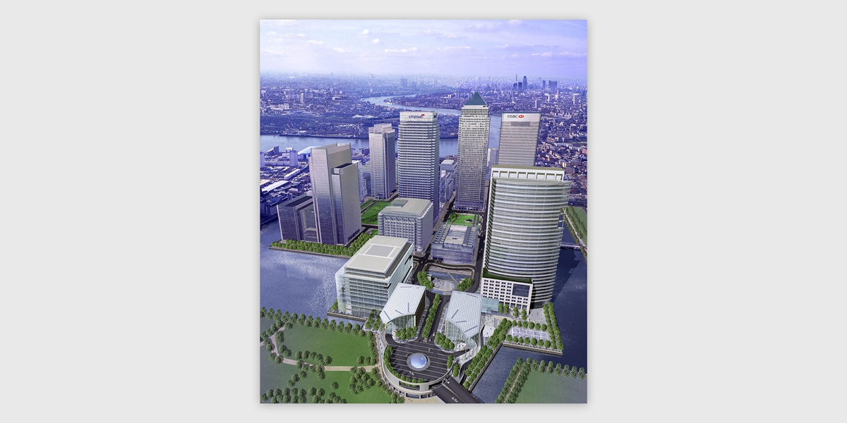 Overview Plan of Canary Wharf, London. Designed by Studio U+A