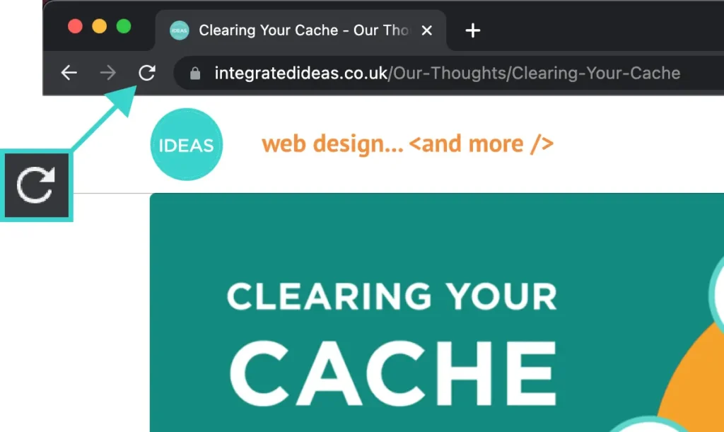 Highlighting Clearing your cache icon on browser page
