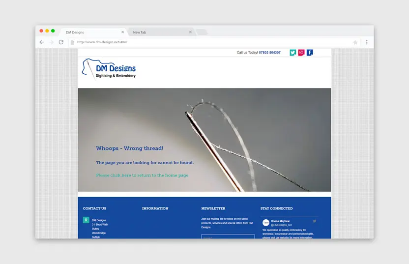 404 error page with 'Whoops, wrong thread'