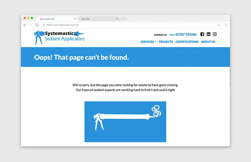 404 error page with sealant applicator