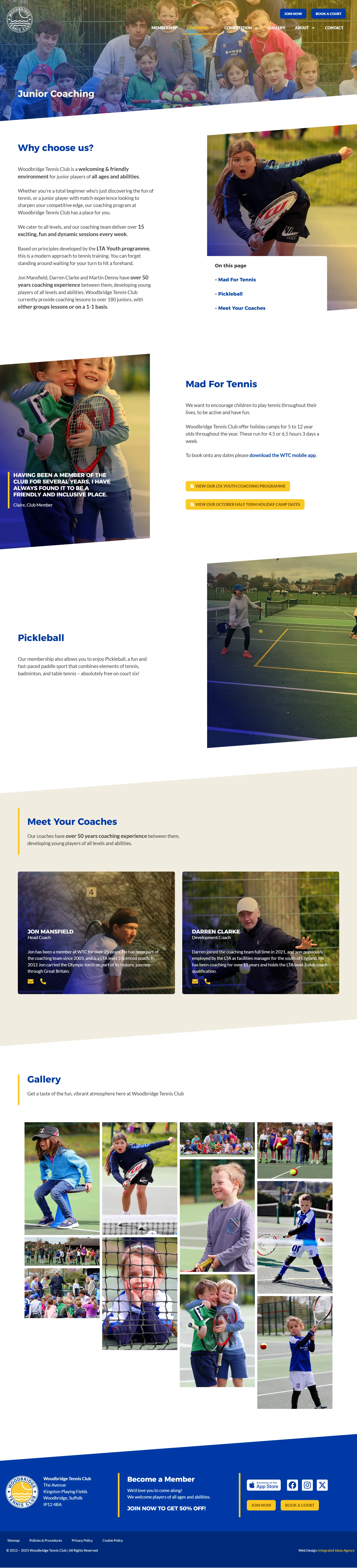 Woodbridge tennis club junior coaching page