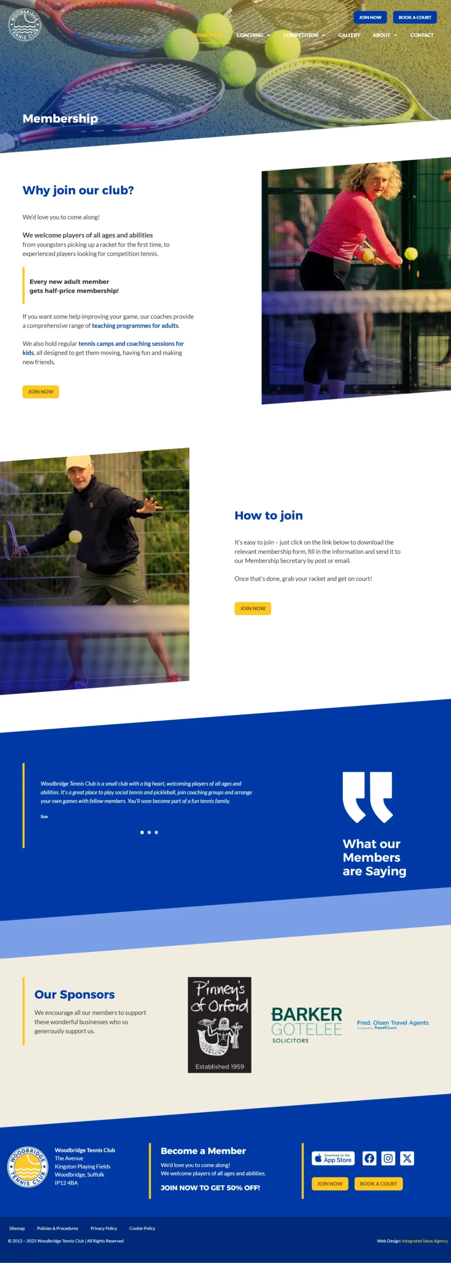Woodbridge tennis club membership page