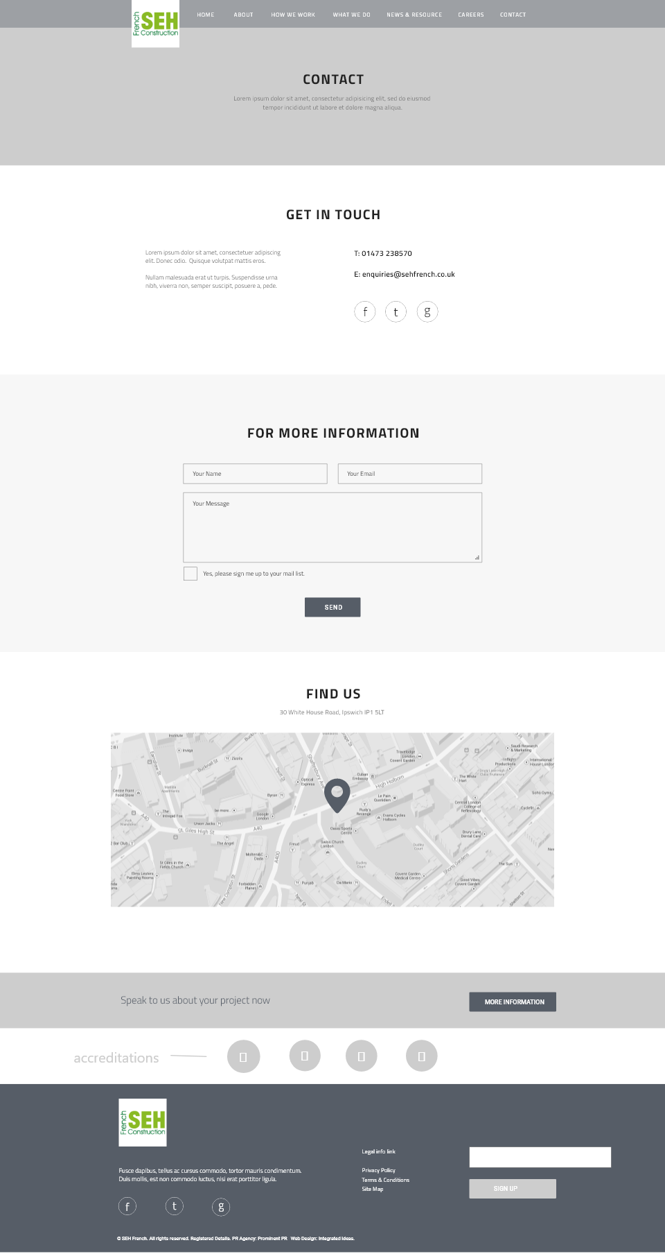 Website wireframe for contact page