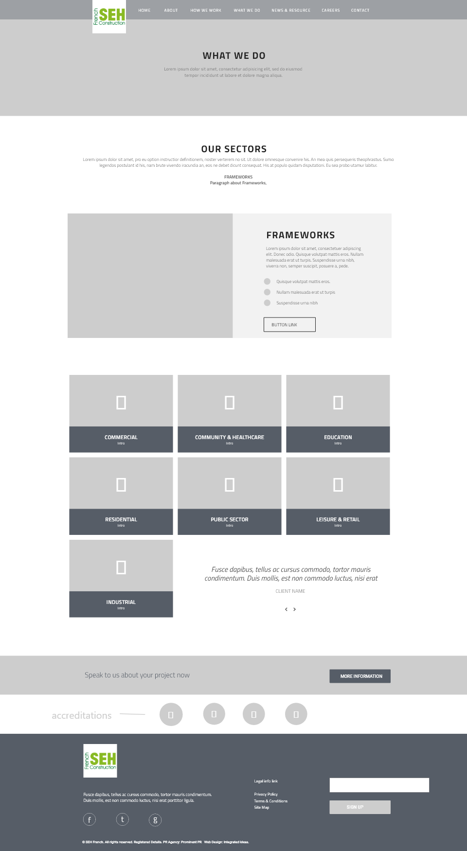 Website wireframe for sectors page