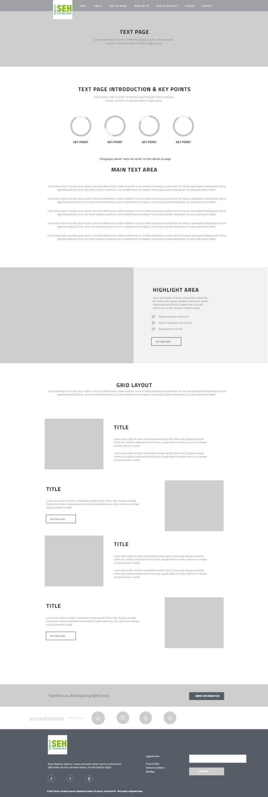 Website wireframe for text page