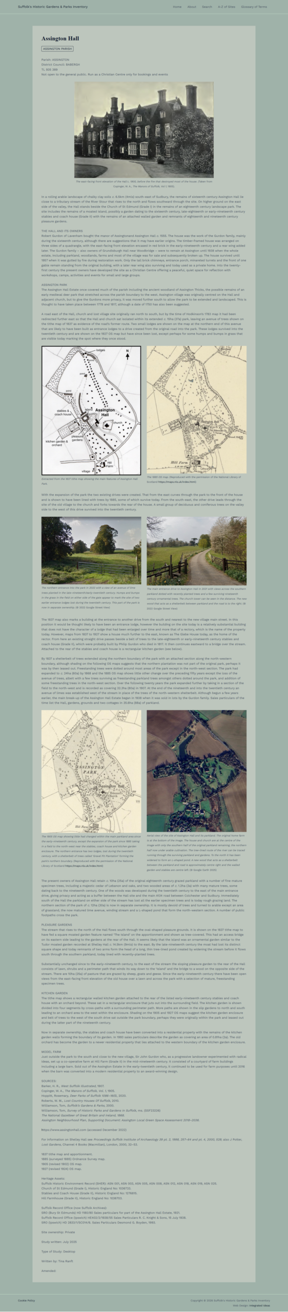 Suffolk's historic gardens and parks website site Inventory page