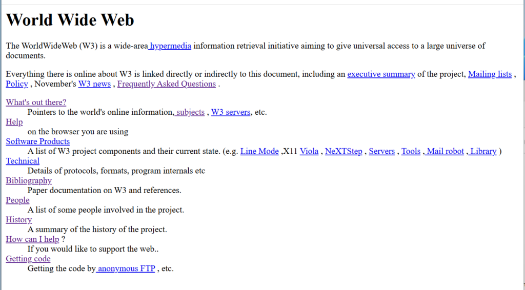 White web page with black text and blue links
